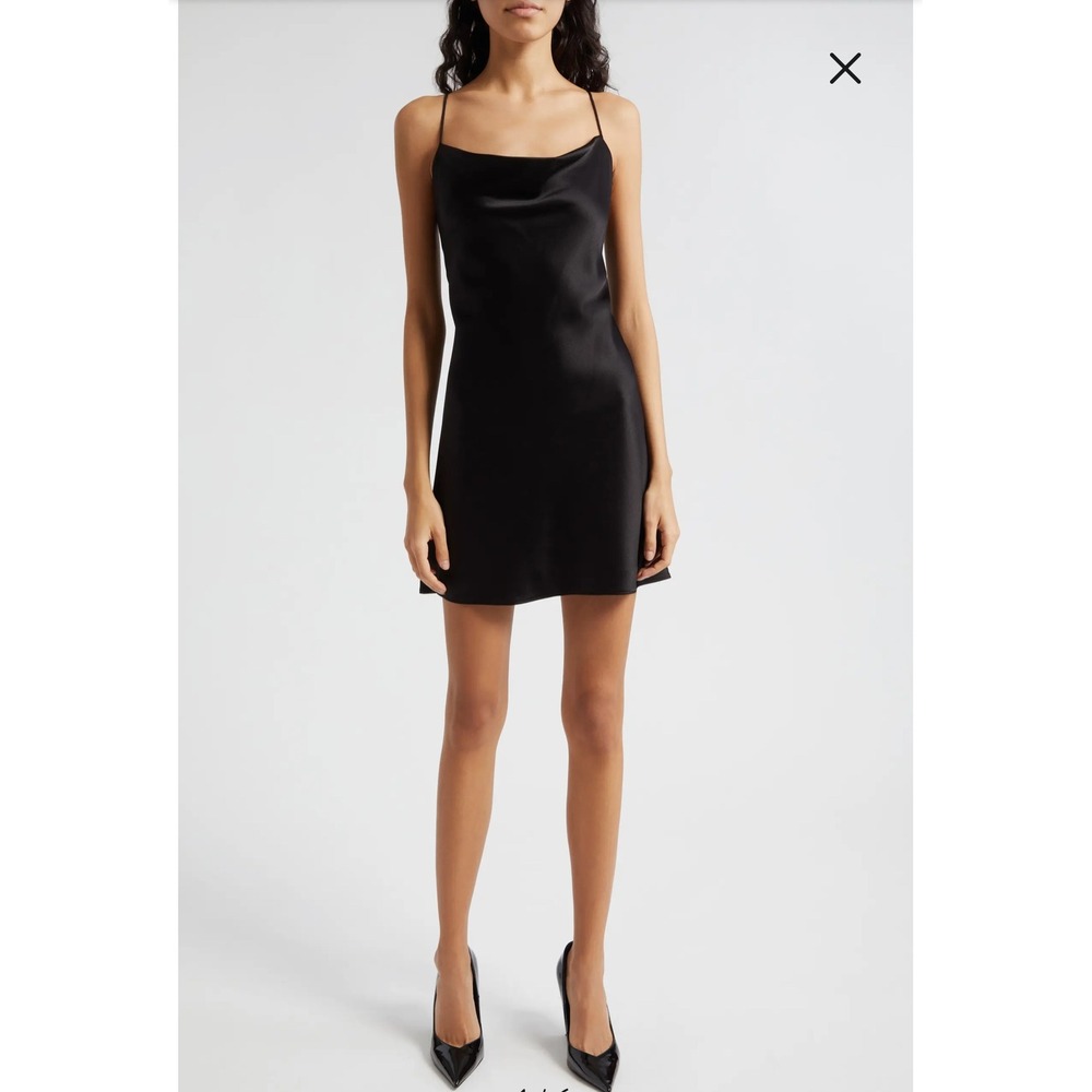 Alice + Olivia Classics Black Satin Harmony Mini Slip Dress
